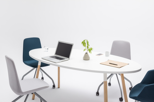 Conference table with wooden legs