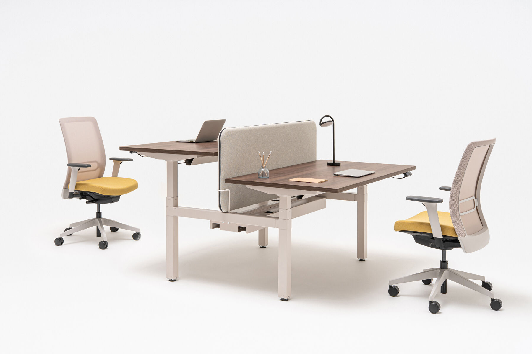 bench desk electric height adjustment, single-motor frame Ogi Drive Bench with common cable tray