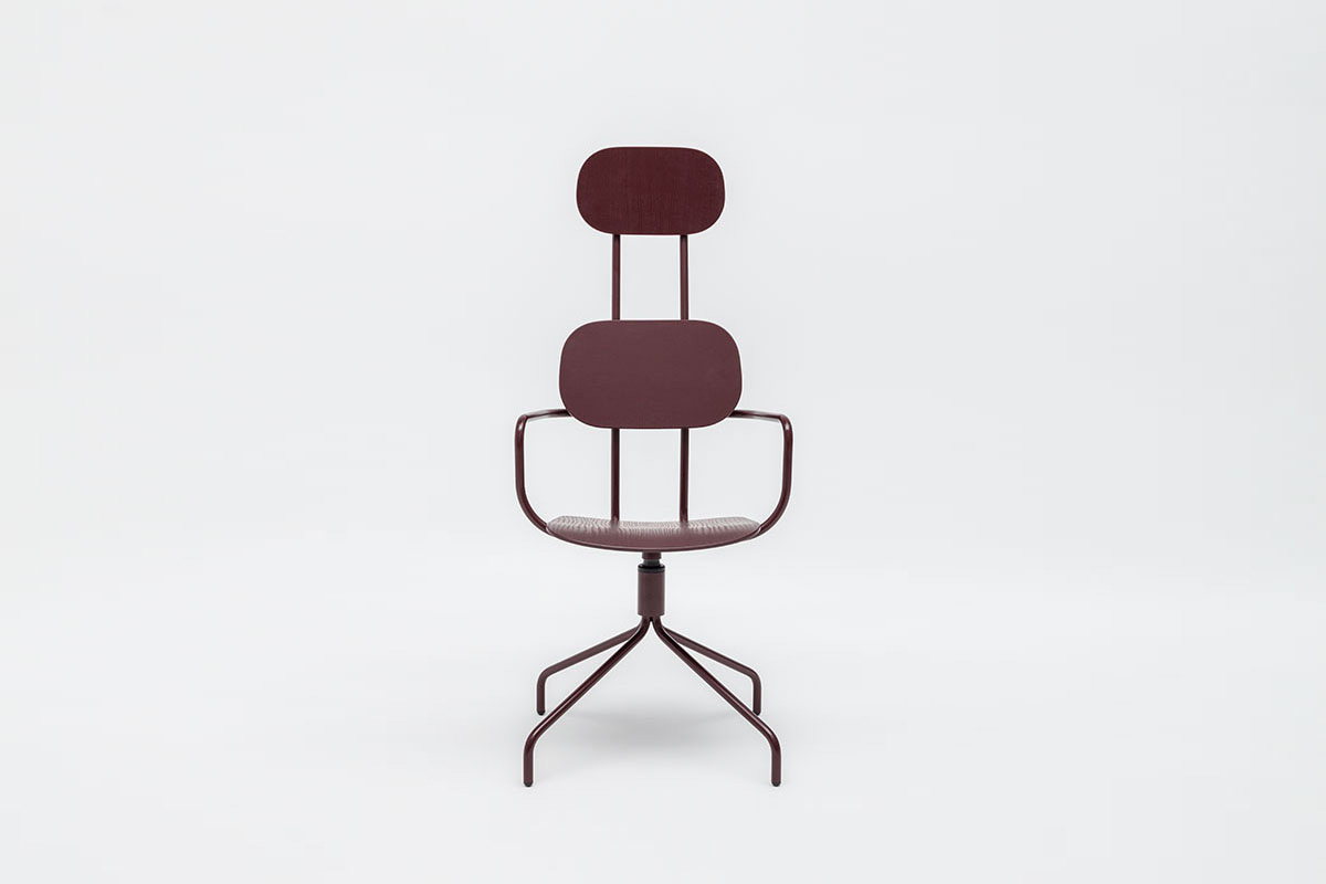 New School sedia con poggiatesta in legno multistrato, con base girevole