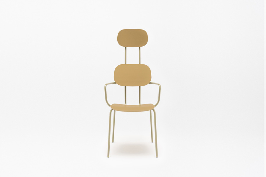 New School Stuhl aus Sperrholz mit Kopfstütze und 4-Bein-Gestell 