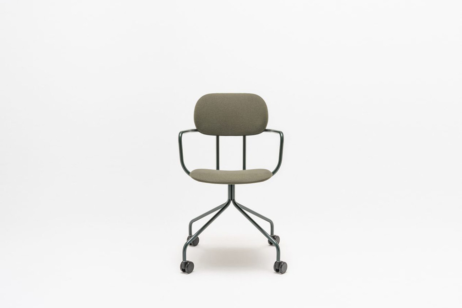 New School upholstered chair fixed base with castors