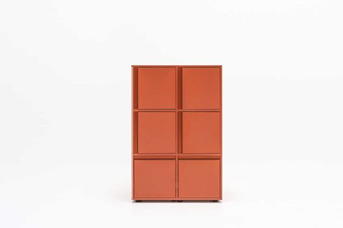 Red locker-type cabinet