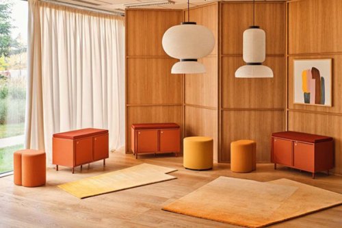 Red locker-type cabinet