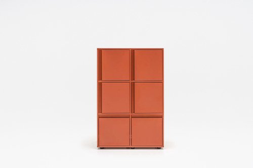Red locker-type cabinet