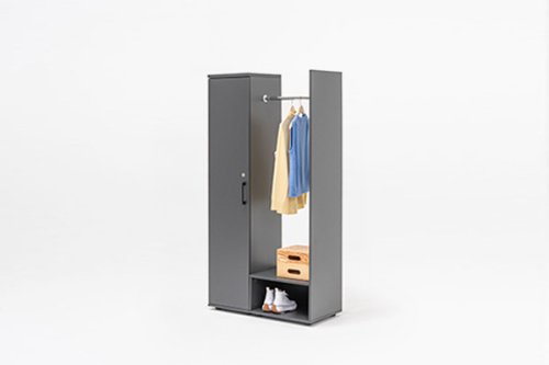 Standard clothes rack attached to cabinets