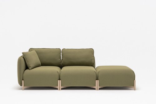 Modular sofa in olive green colour with soft back cushions