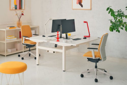 Ogi Drive Bench mit einer gemeinsamen Kabelschiene - Doppelschreibtisch elektrisch höhenverstellbar, zweimotoriges Gestell
